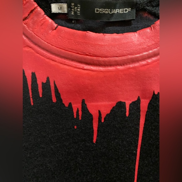 Dsquared2 black 3/4 sleeves T-shirt, red paint dripping & logo on back M - Picture 2 of 5
